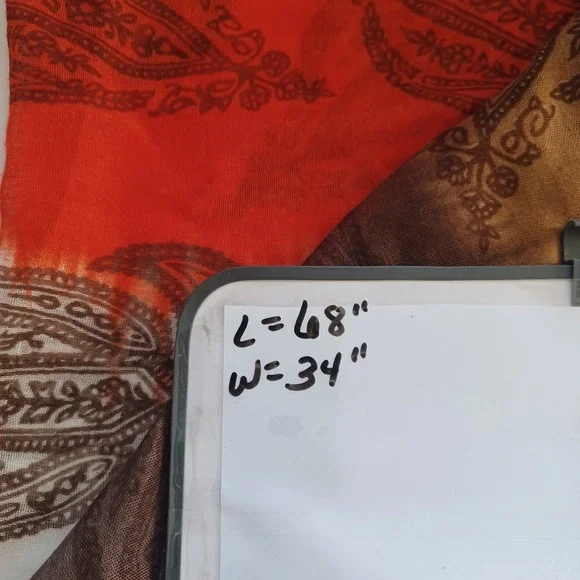 Boho Ombre Paisley Print Sheer Wrap Scarf Shawl Rust Brown Tan Fall Colors 68x34 - Picture 6 of 6